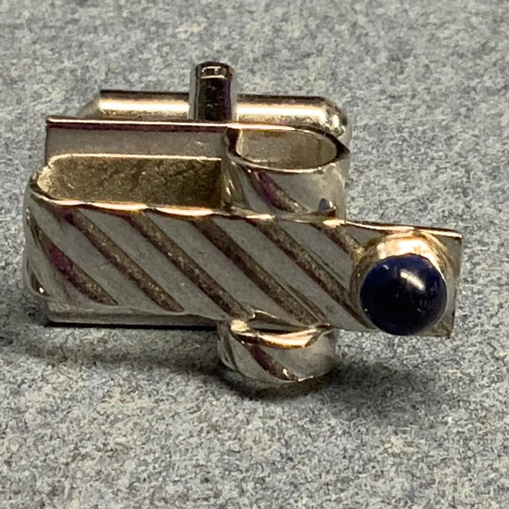 Single Cufflinks Lot Silver Light Purple Lilac Lavender Stripes Dark Blue Stone